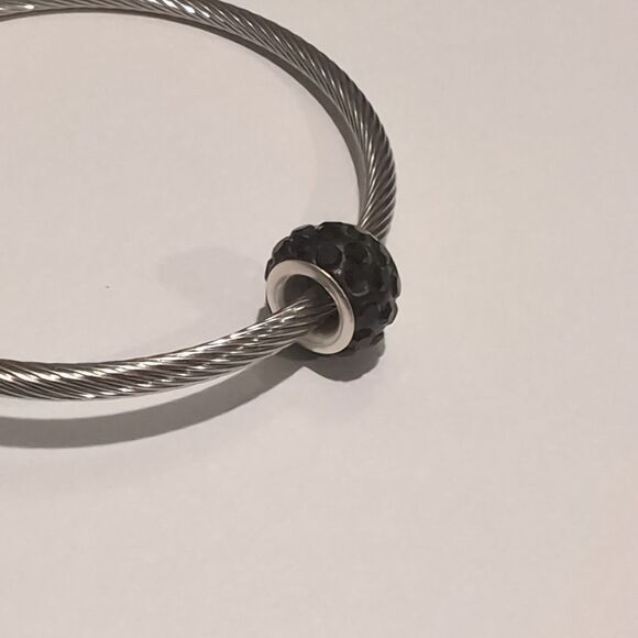 Silver Black with Black Rhinestones Charm for Pandora Style Bracelet - Picture 4 of 4